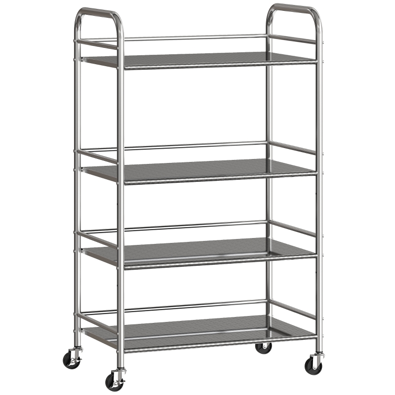 HOMCOM Rollwagen, Küchenwagen mit 4 Ebenen, verstellbaren Regalen und Griffen, für Wohnzimmer Küche, Silber, 60 x 35 x 100 cm