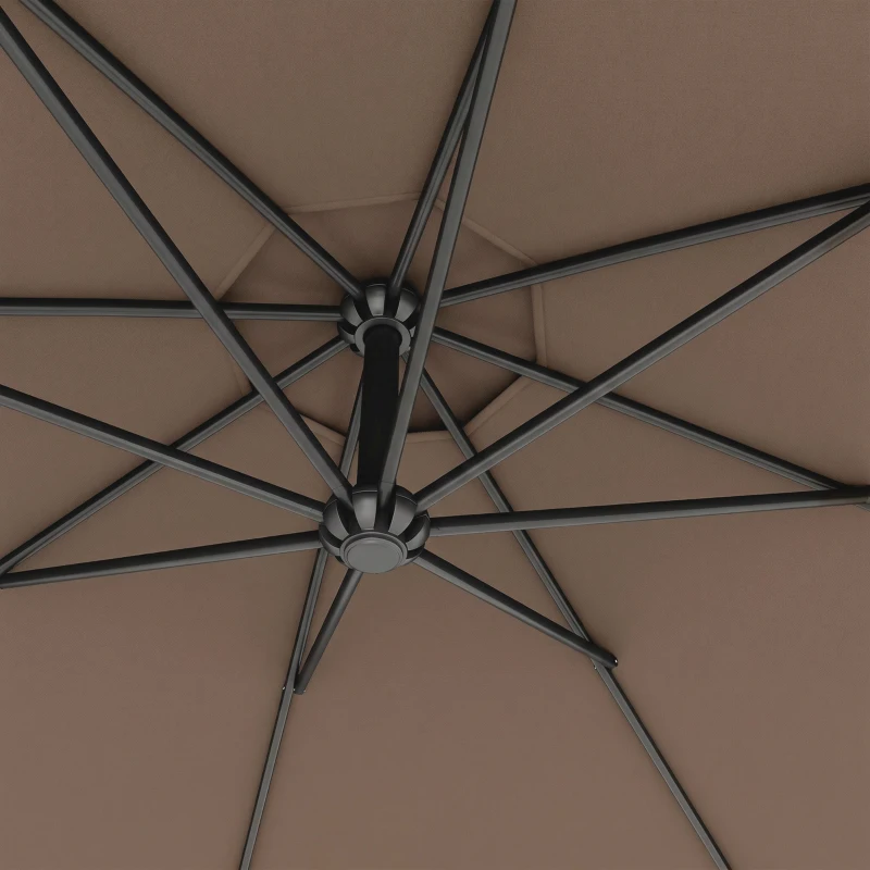 Outsunny 3m Overhanging Parasol, with Base, Weights and Cover - Coffee