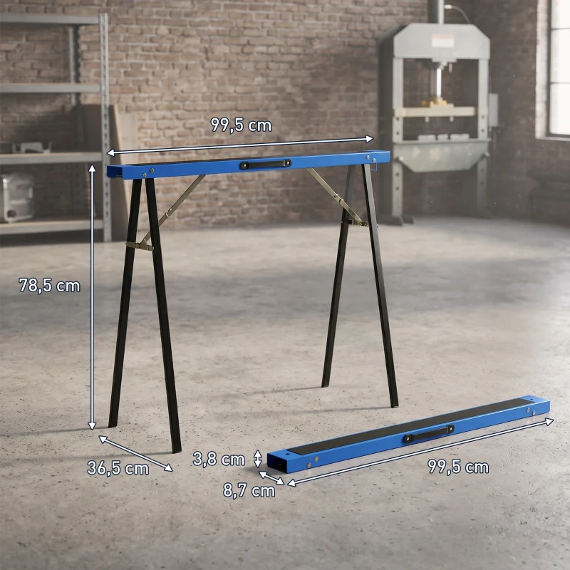 HOMCOM Set di 2 Cavalletti da Lavoro Pieghevoli con Superficie Antiscivolo in EVA per Lavori di Segatura, Blu e Nero