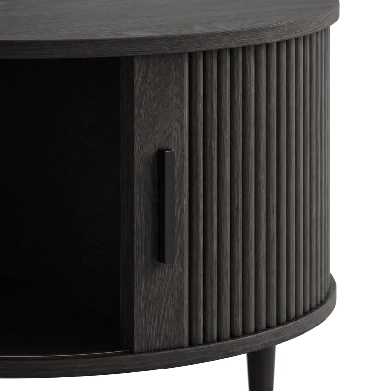 HOMCOM Coffee Table with Lift Top and Hidden Storage, Round Centre Table with Fluted Sliding Door, 80 cm, Black Wood Effect
