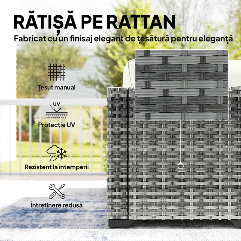 Outsunny Set Mobilier de Grădină din Ratan, 6 Piese, Fotoliu Colțar, Canapele fără Brațe, Suporturi pentru Picioare și Măsuță, Gri Amestecat