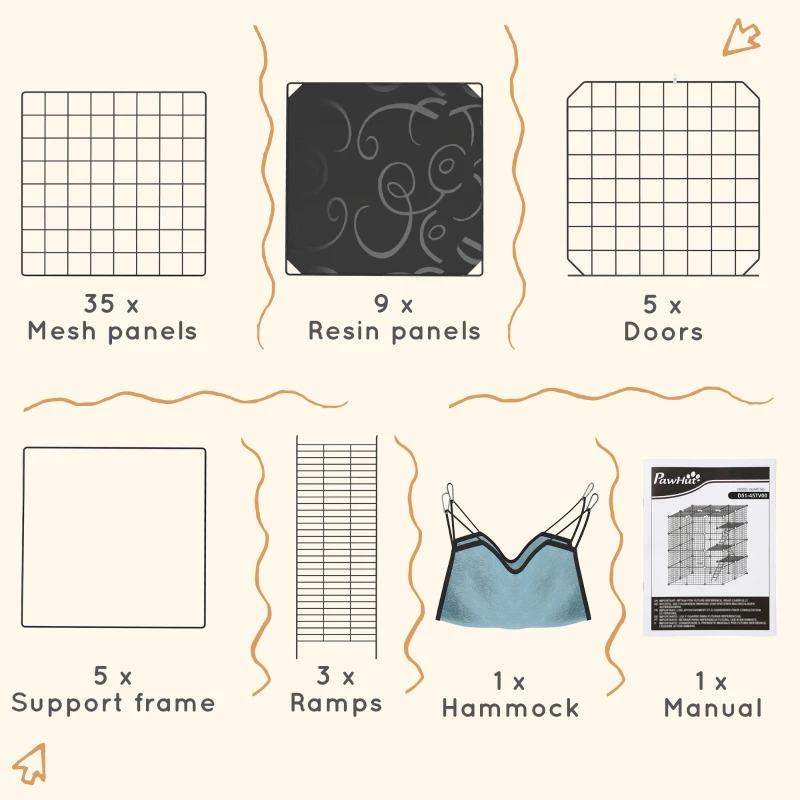 PawHut Cage pour chat d'intérieur parc pour chat en acier à 4 niveaux DIY avec 5 portes hamac 1-3 chats 105 x 70 x 140 cm noir