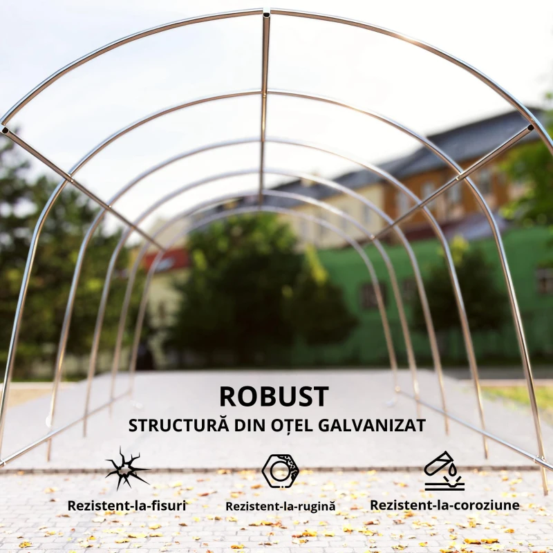 Outsunny Carport cort garaj 3,6 x 7,2 m adăpost exterior pentru mașină cort de depozitare cu pereți laterali detașabili, gri închis