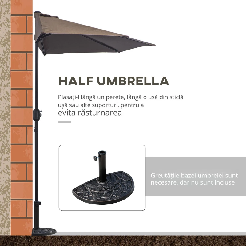Outsunny Umbrela de Perete Semi Circulara cu Deschidere