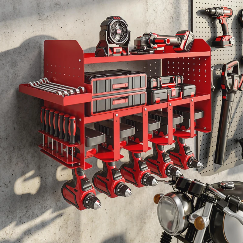 Outsunny Organizador de Ferramentas de Jardim Prateleira de Armazenamento de Parede de 2 Níveis para Garagem com Bandeja e Ganchos