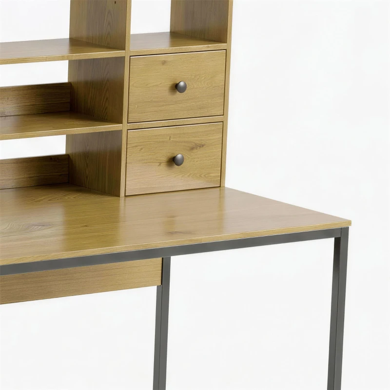 HOMCOM Escritorio de ordenador con 4 cajones, 105 x 60 cm, escritorio con almacenamiento, estantes abiertos, 105 x 60 cm, madera natural