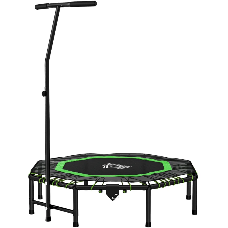 HOMCOM 48" Octagonal Mini Fitness Rebounder Trampoline Indoor Outdoor Foldable Mini Jumper with Adjustable Handle, Green