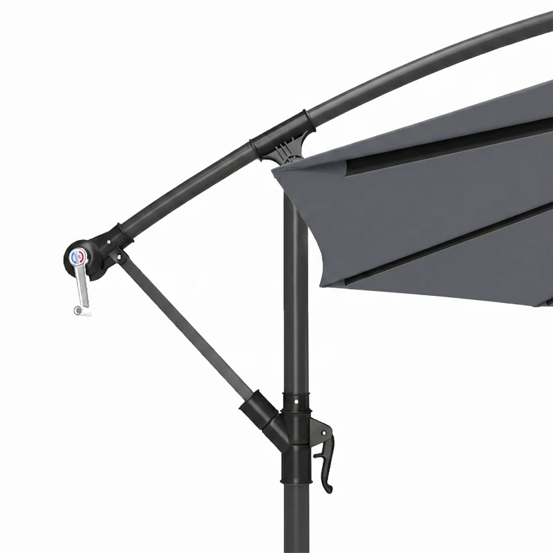 Outsunny 3m Overhanging Parasol, with Base, Weights and Cover - Dark Grey