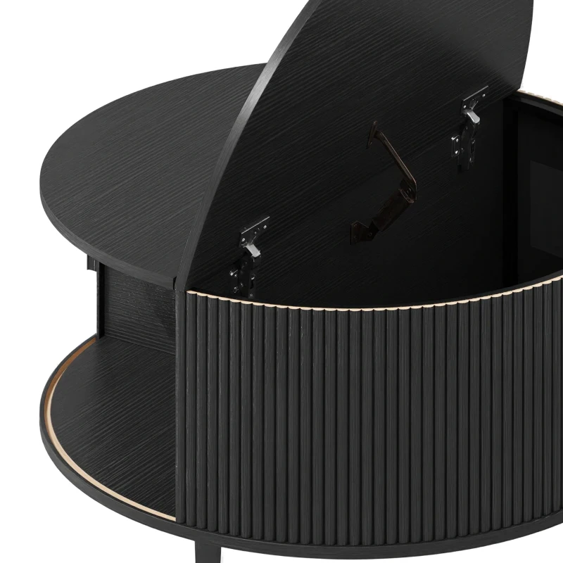 HOMCOM Coffee Table with Lift Top and Hidden Storage, Round Centre Table with Fluted Sliding Door, 80 cm, Black Wood Effect
