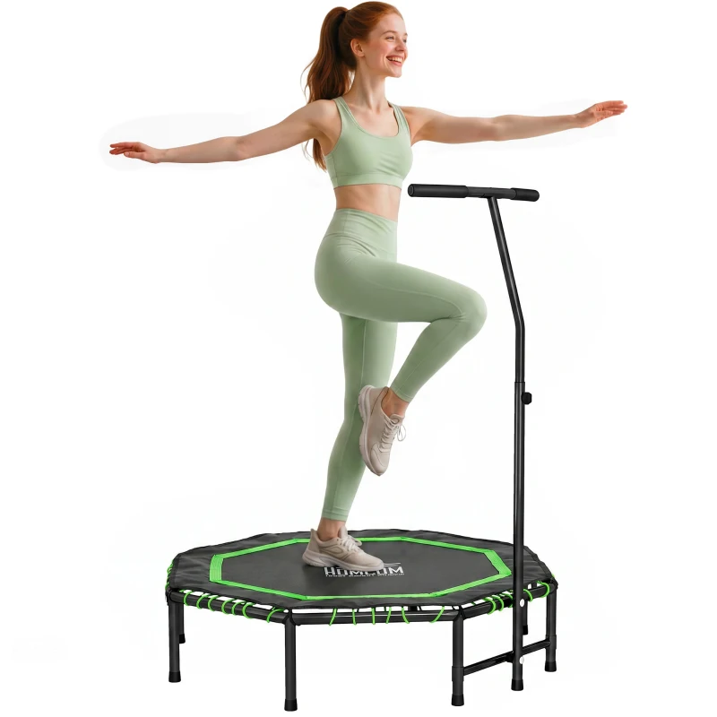 HOMCOM 48" Octagonal Mini Fitness Rebounder Trampoline Indoor Outdoor Foldable Mini Jumper with Adjustable Handle, Green