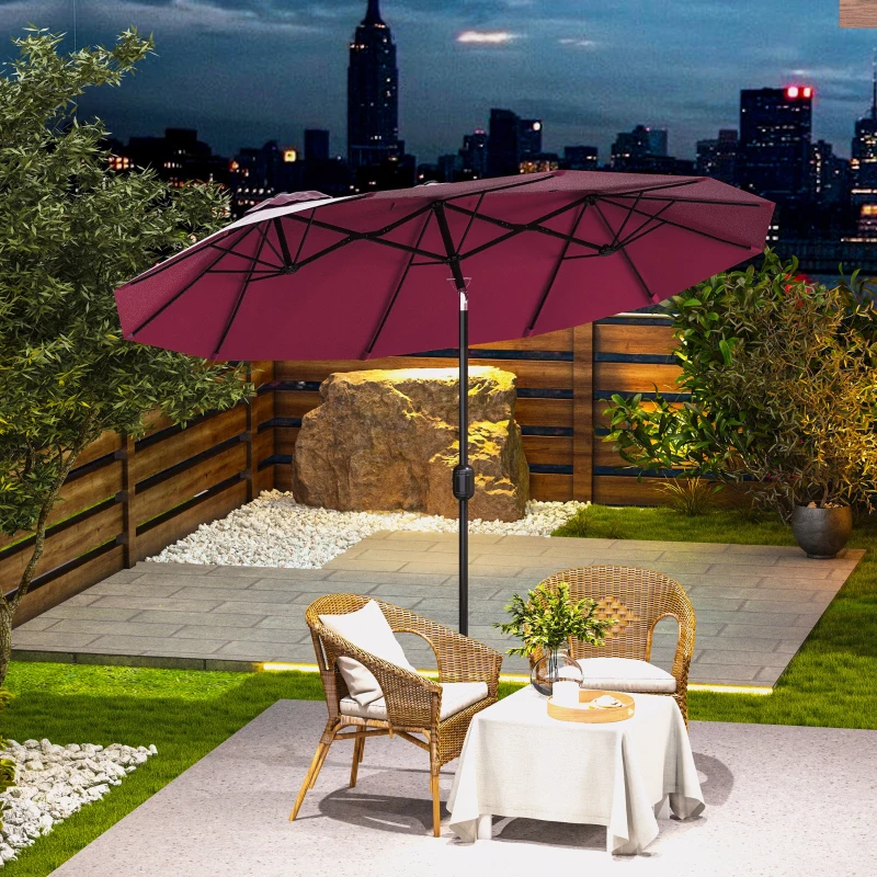 Outsunny Ombrellone da Giardino Doppio Inclinabile con Apertura a Manovella, 295x152x222cm, Rosso
