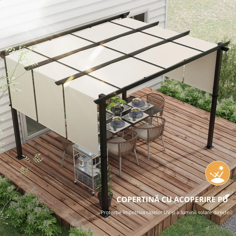 Outsunny Protecție solară tip copertină. Pergolă, rezistentă la intemperii, incl. material de fixare, 3 x 3,5 m, Bej
