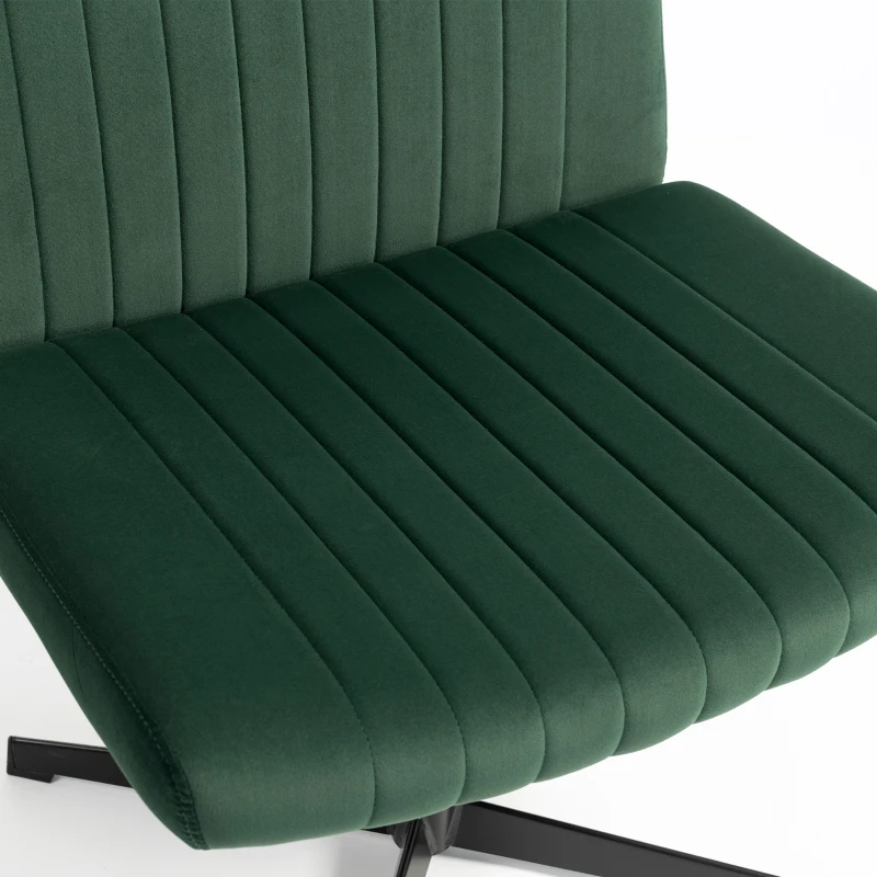 HOMCOM Flannel Criss Cross Legged Desk Chair, Armless Office Chair No Wheels, Green