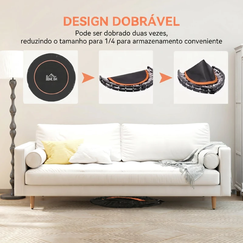 HOMCOM Trampolim Fitness Ø114 Trampolim Dobrável com Pega Ajustável em 4 Níveis Estrutura de Aço Preto e Laranja