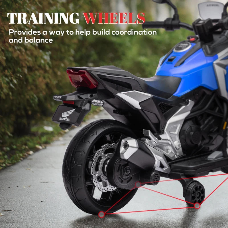 AIYAPLAY Moto Elettrica per Bambini 3-6 Anni Licenza Honda, 12V Doppi Motori, Rotelle, 3 km/h, Max 30kg, Blu
