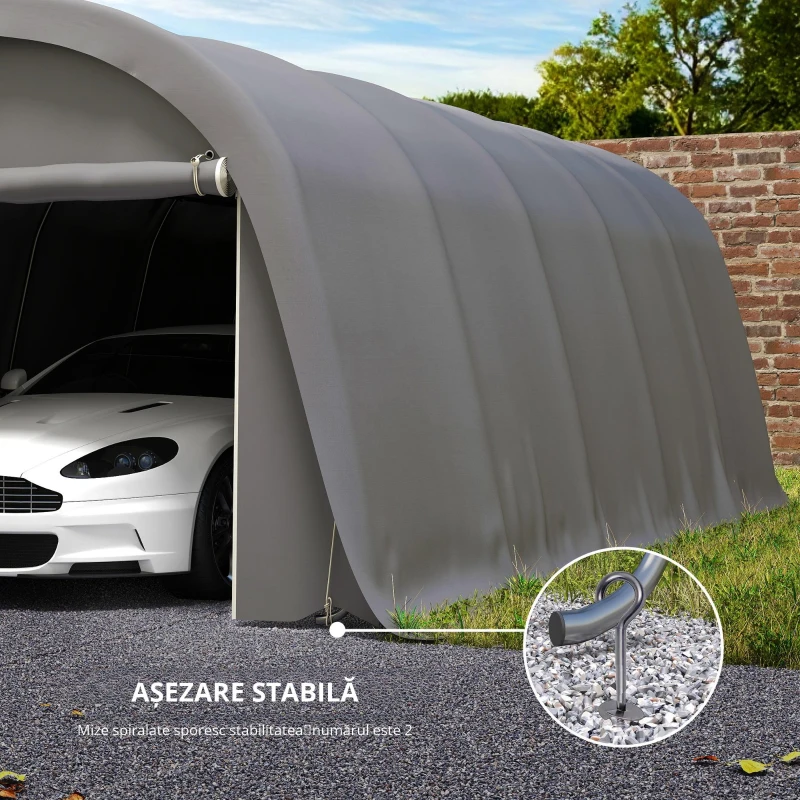 Outsunny Carport cort garaj 3,6 x 7,2 m adăpost exterior pentru mașină cort de depozitare cu pereți laterali detașabili, gri închis