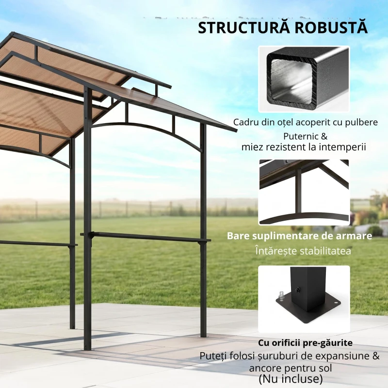 Outsunny Foisor de Gradina pentru Gratar din Otel Acoperis Dublu si Rafturi