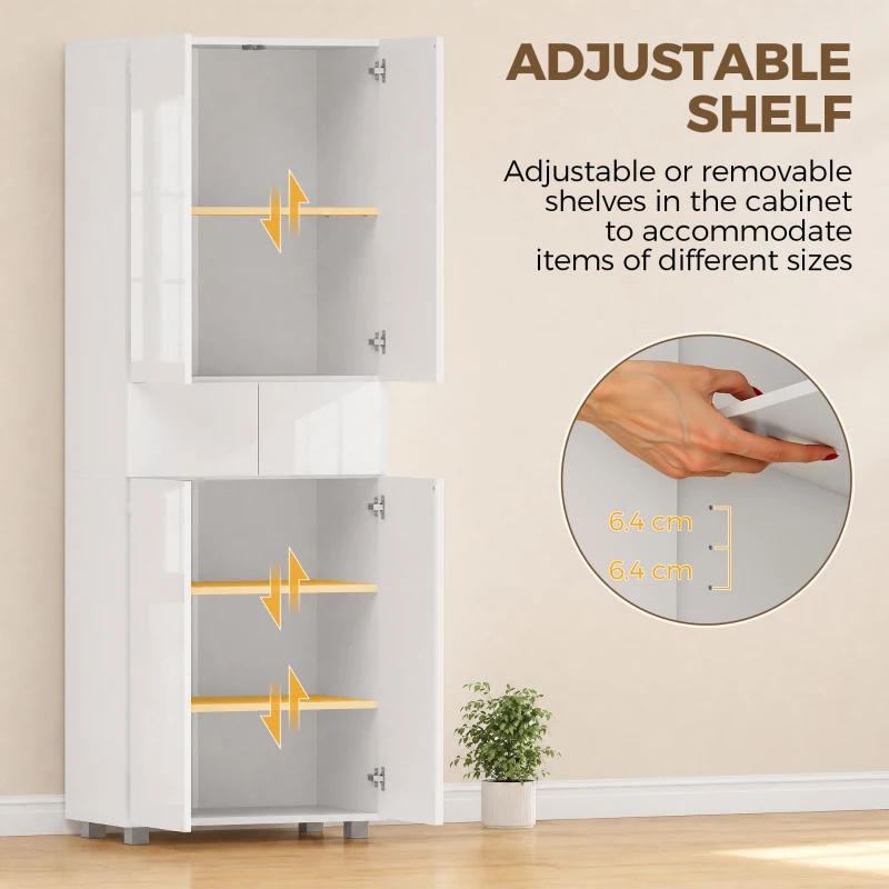 HOMCOM Storage Cabinet, Kitchen Cupboard with 3 Adjustable Shelves, 60L x 35W x 170H cm, White