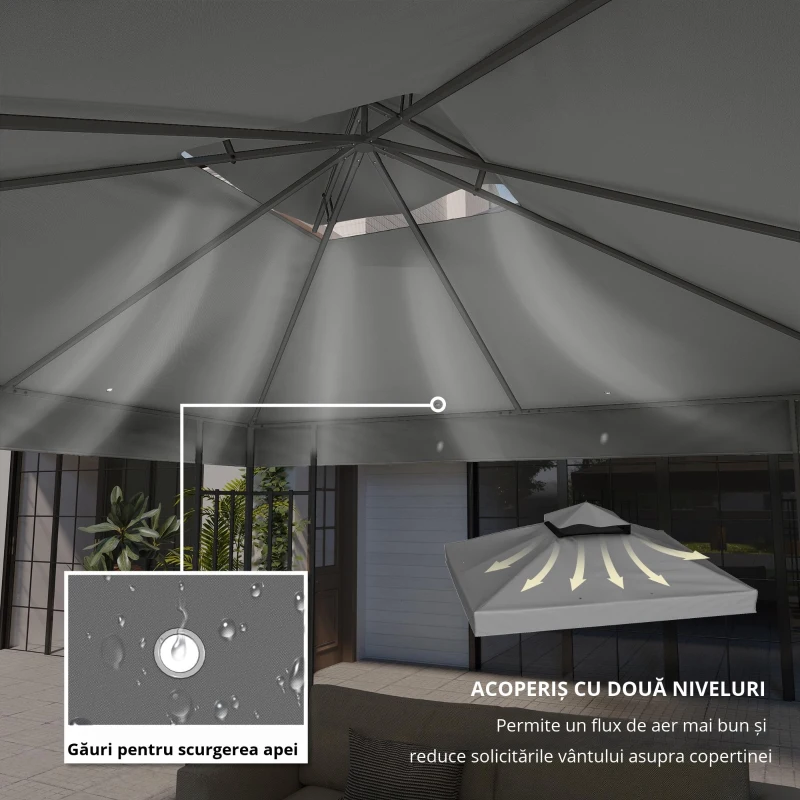 Outsunny Husă de schimb pentru pavilion 3 x 3 m, prelată de schimb pentru pavilion cu orificii de scurgere a apei, UPF30+, protecție solară, gri închis