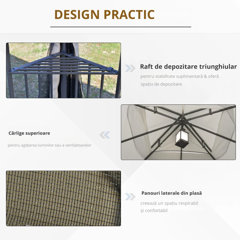 Outsunny Pavilion de grădină cu acoperiș dublu, cort pentru petreceri, cu 4 x pereți laterali, Metal+Poliester, Bej, 2,99 x 2,99 x 2,74 m