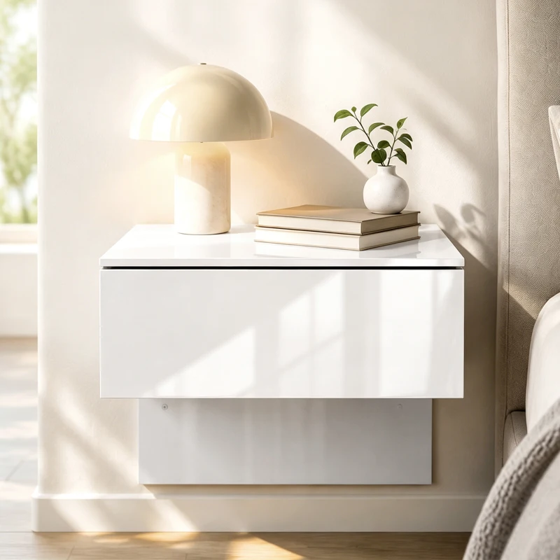 HOMCOM Conjunto de 2 Mesas de Cabeceira Suspensas com Gaveta para Fixar na Parede para Quarto 40x35x36,2 cm Branco Brilhante