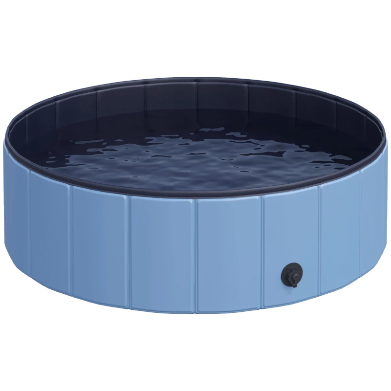 PawHut Foldable Dog Pool for Puppies and Ducks, Thickened PVC Dog Paddling Pool Bath Tub Hard Board, Anti-Slip Bottom and Drainage Hole, 100 x 30cm, Blue