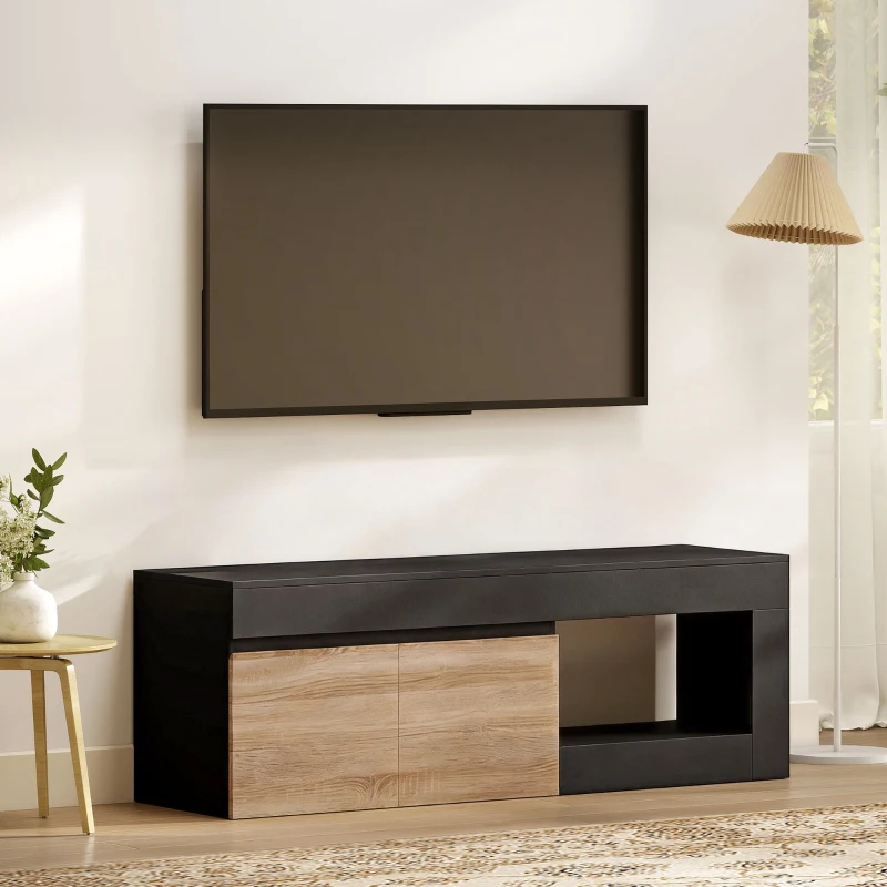 HOMCOM Meuble TV 2 portes pour téléviseurs jusqu'à 60 pouces, meuble télé avec placard et étagère ouverte, noir