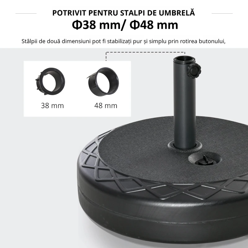 Outsunny Baza pentru umbrela rotunda Φ55cm din plastic de 30kg pentru stalpi de 38-48mm negru