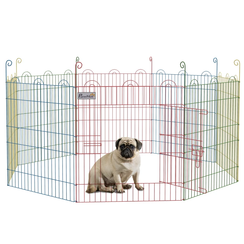 PawHut Freilaufgehege, Welpenauslauf, modulares Design, verriegelbar, Stahl, Ø156x60H cm, Bunt