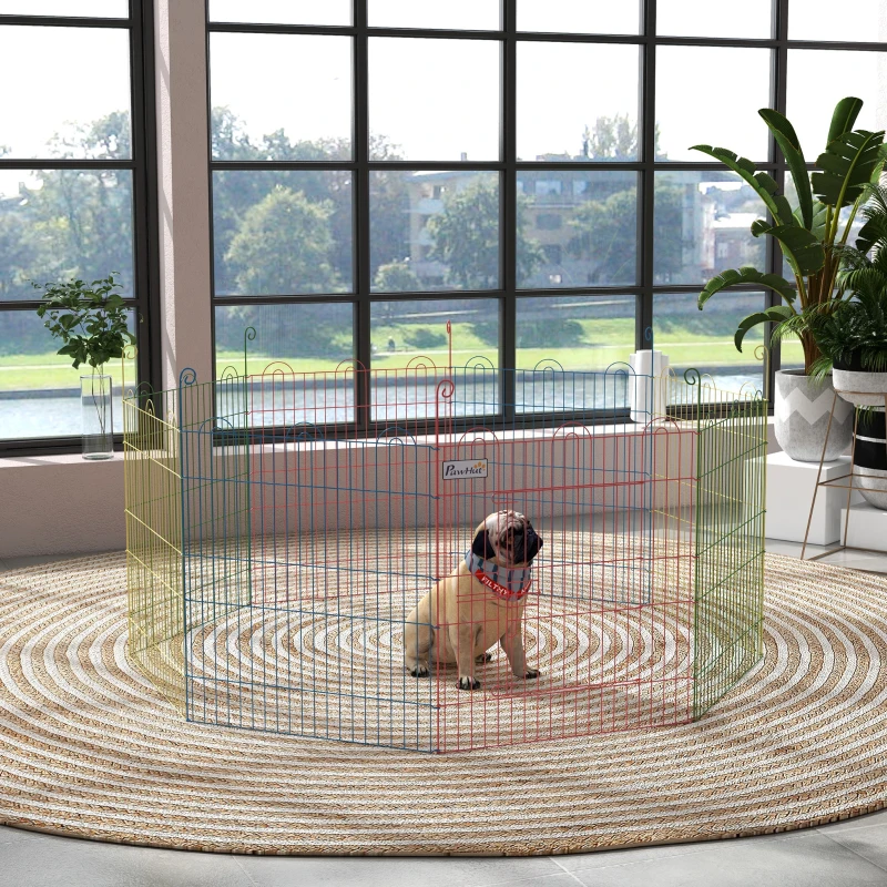 PawHut Freilaufgehege, Welpenauslauf, modulares Design, verriegelbar, Stahl, Ø156x60H cm, Bunt