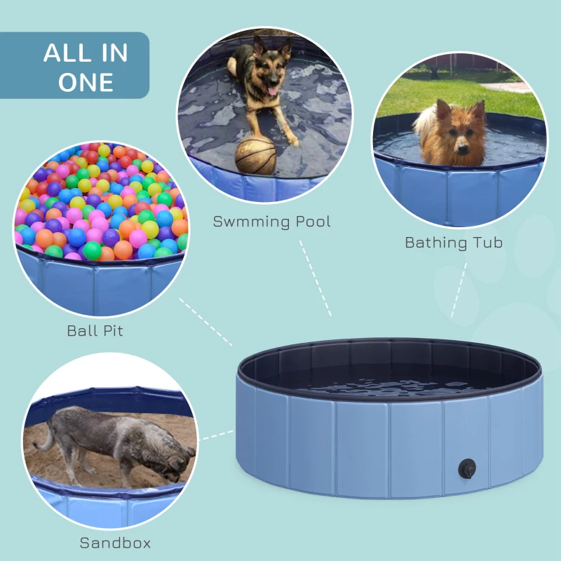PawHut Foldable Dog Pool for Puppies and Ducks, Thickened PVC Dog Paddling Pool Bath Tub Hard Board, Anti-Slip Bottom and Drainage Hole, 100 x 30cm, Blue