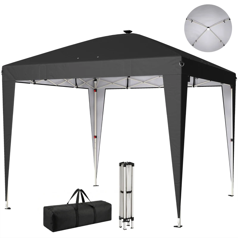 Outsunny Pavilion pliabil 3x3 m, înălțime reglabilă, cu lumină centrală și telecomandă, din metal și poliester, negru
