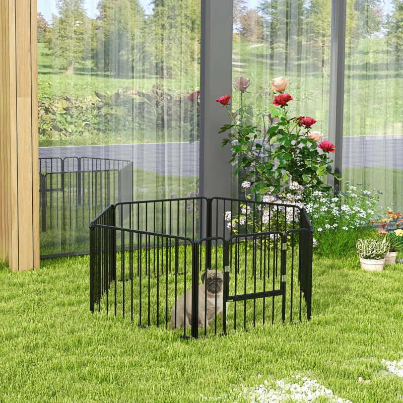 PawHut Recinto per Cani a 6 Pannelli Modulabili da Interno ed Esterno, in Acciaio, 164x83x60 cm, Nero