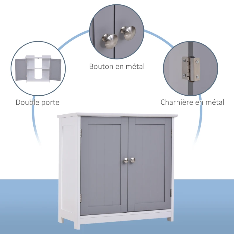 kleankin Meuble salle de bain sous lavabo - meuble sous-vasque - placard 2 portes avec étagère - dim. 60L x 30l x 60H cm - en bois gris blanc