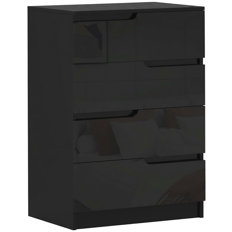 HOMCOM Cajonera 4 Cajones Moderna y Minimalista en Madera, 60x40x85 cm, Negro Brillante