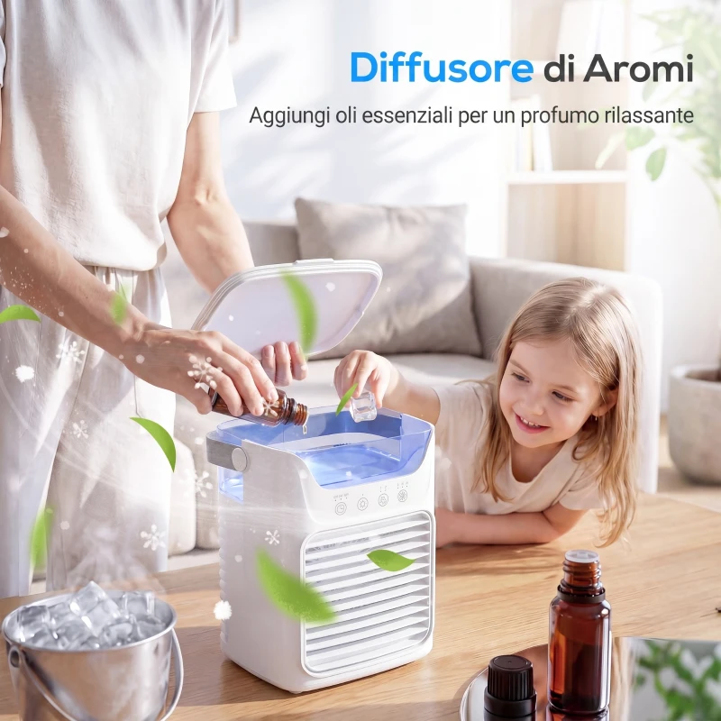 HOMCOM Ventilatore da Tavolo con 3 Velocità, Luce RGB e Testa Regolabile, Bianco