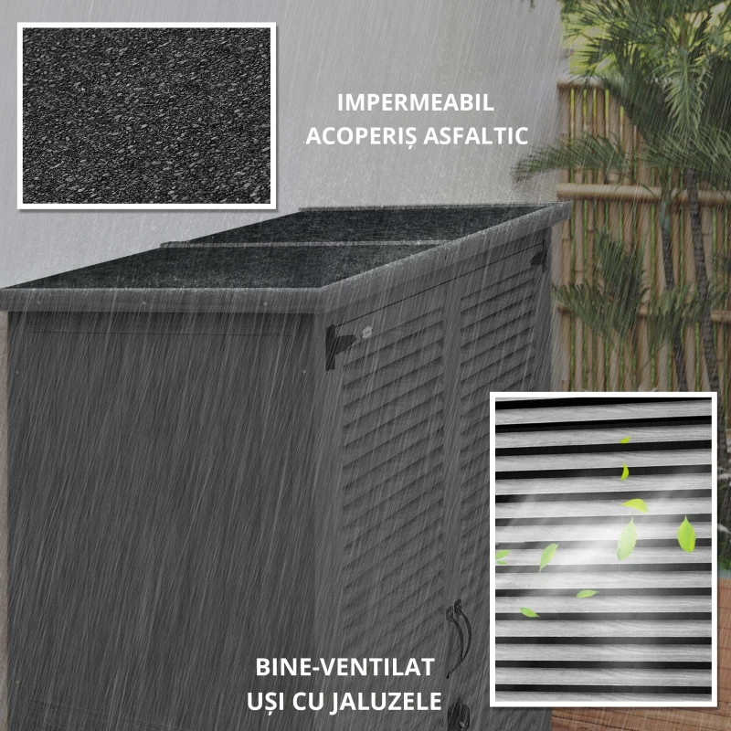 Outsunny Dulap de Grădină 0,83 m² 127x65x168 cm cu 2 Uși tip Oblon 2 Rafturi 2 Mânere și Acoperiș Impermeabil Gri