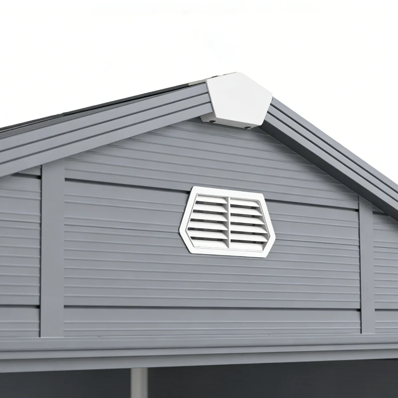 Outsunny 4 x 3ft Plastic Garden Storage Shed - Foundation Kit Included, Polypropylene Outdoor Storage Tool House with Ventilation Slots and Lockable Door, Grey
