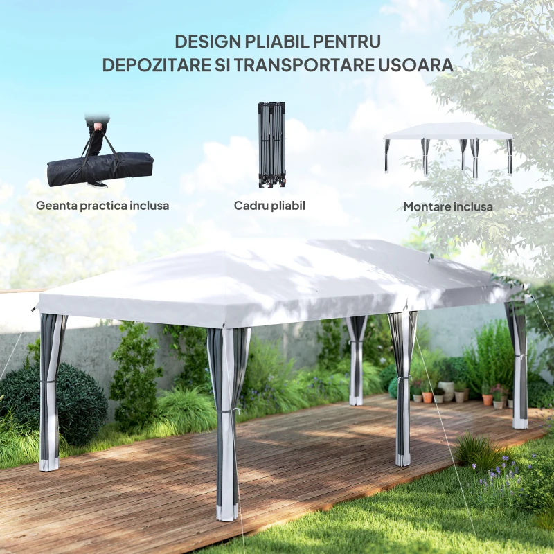 Outsunny Foisor de Gradina cu Plasa de Tantari, Alb, 3 X 6m