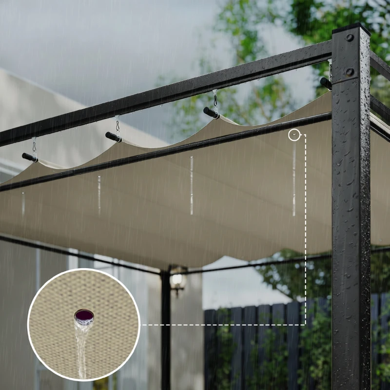 Outsunny Pergola de Jardin Tonnelle de Jardin Extérieur Toit Rétractable 4 Rideaux Protection UV30+3x3m Beige