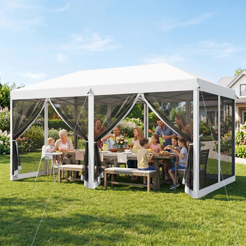 Outsunny Foisor de Gradina cu Plasa de Tantari, Alb, 3 X 6m