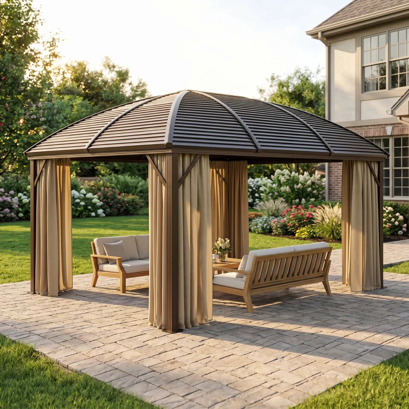 Outsunny Gartenpavillon, Partyzelt, Festzelt, 4 x Doppel-Seitenteile, wasserdicht, 2 Laternenhaken, ca. 4 x 3 x 2,8 m, Braun