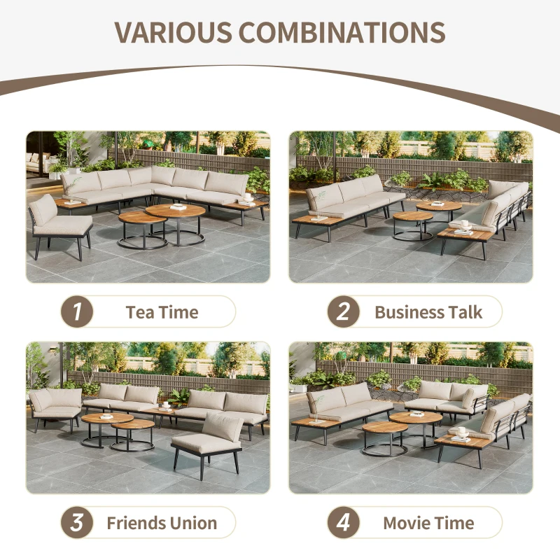 Modular Garden Sofa Set with Washable Zip-Off Cushion Covers, Versatile Garden Lounge Set for Patio, 160L × 64W × 75H cm, Gray