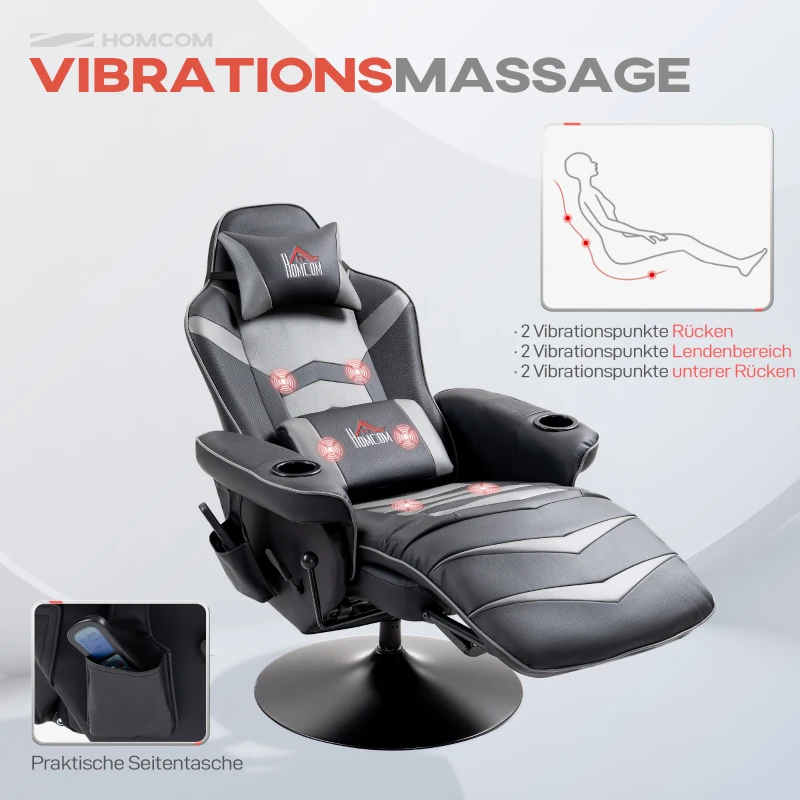 HOMCOM Relax Fauteuils, Stoel Met Massage, Voetsteun, Stalen Frame, voor Gamers, Grijs(m-4)