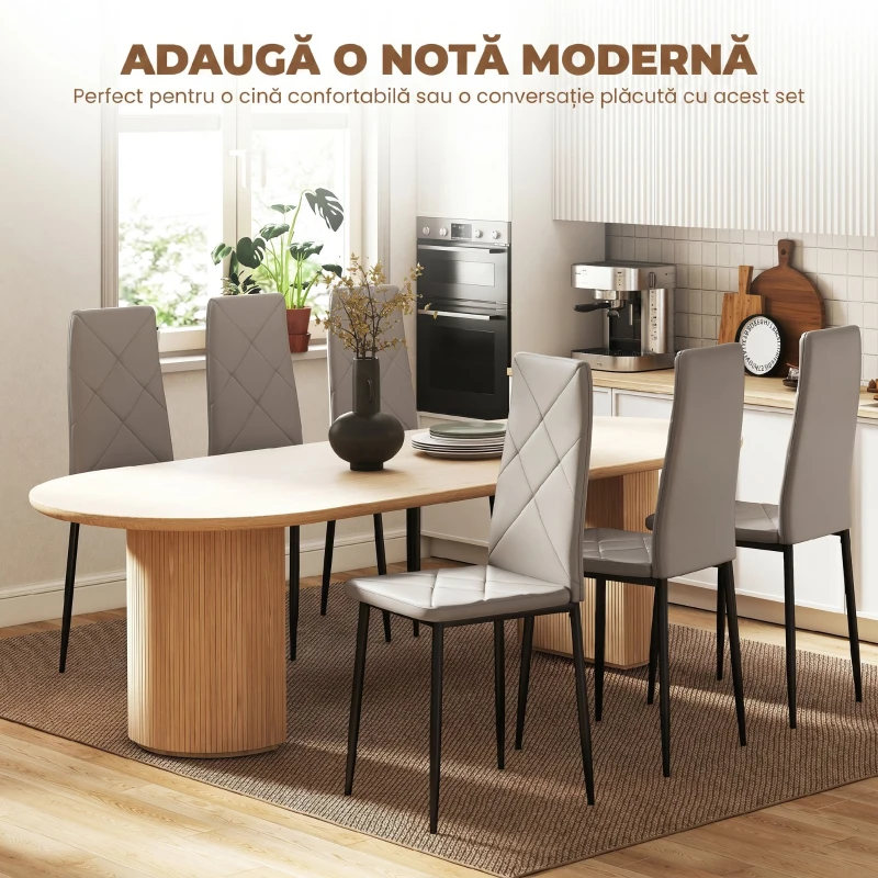 HOMCOM, Set de 6 Scaune, cu Spătar Înalt, din Piele Ecologică și Oțel, 41x50x97 cm, Gri