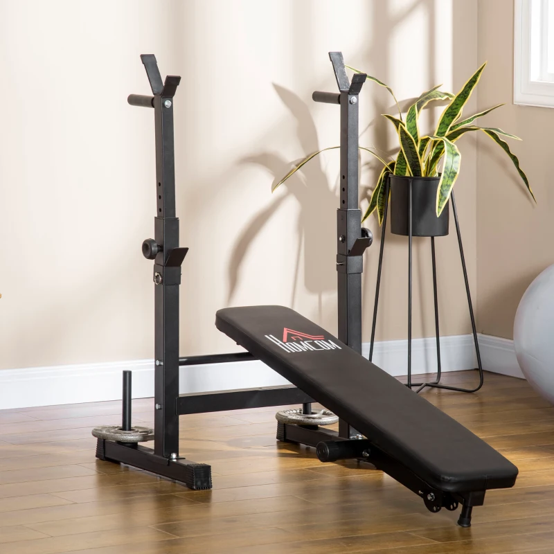 HOMCOM Adjustable Weight Bench, Foldable Bench, with Barbell Rack, Black