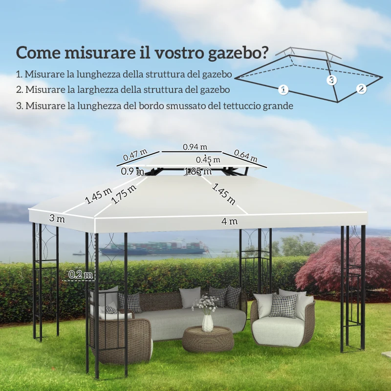 Outsunny Copertura per Gazebo da Giardino Tetto Sostitutivo Anti-UV Impermeabile in Poliestere 3x4m, Beige