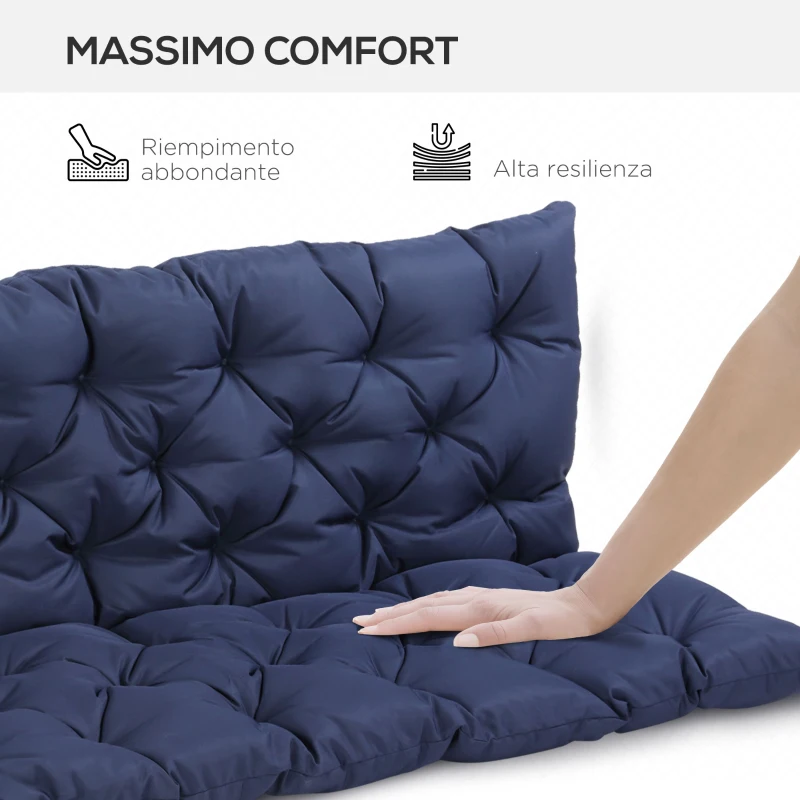 Outsunny Cuscino da Giardino in Stile Capitonné con 6 Lacci, in Cotone e Poliestere, 150x98x8 cm, Blu Scuro