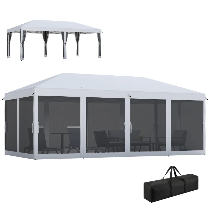 Outsunny Foisor de Gradina cu Plasa de Tantari, Alb, 3 X 6m