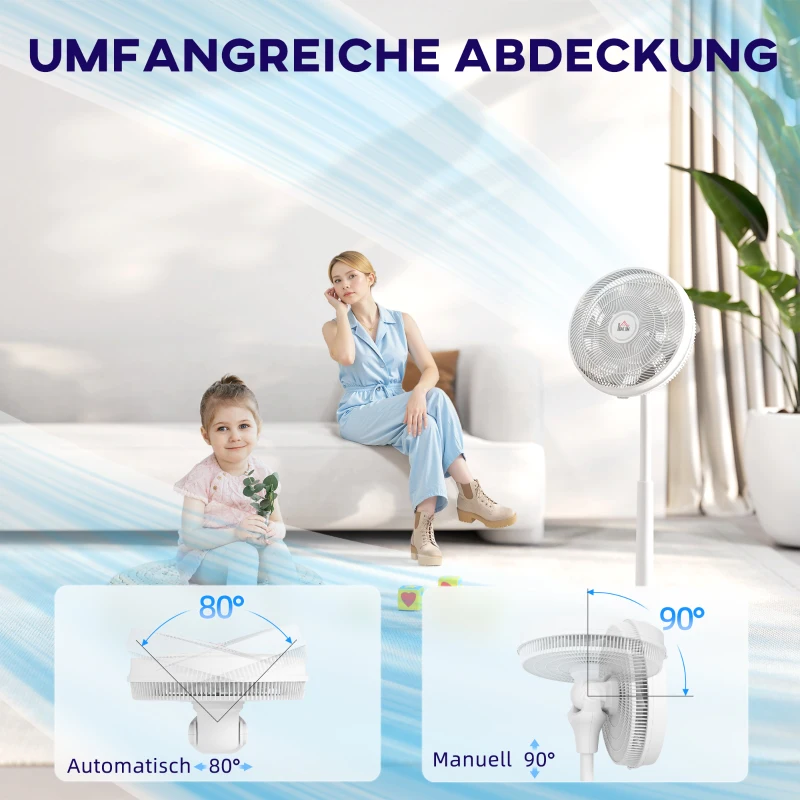 HOMCOM Ventilator, airconditioning, 3 modi, LED-display, zwenkbaar, kunststof, wit